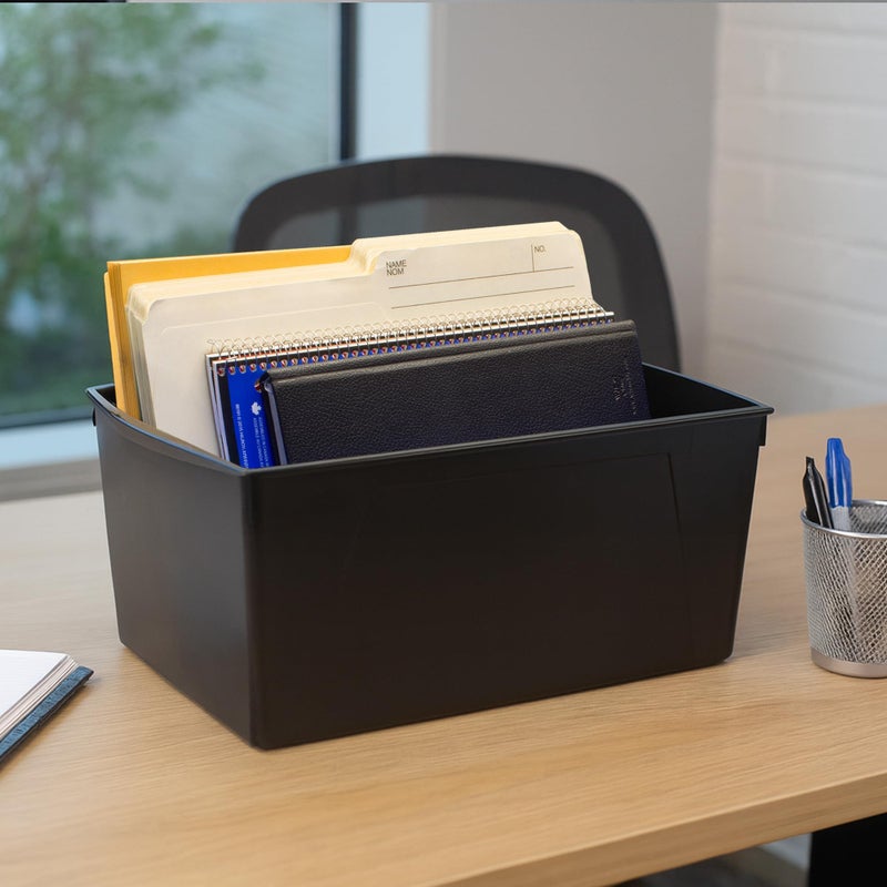 Storex Extra-Large Book Bin, Interlocking Plastic Organizer for Home, Office and Classroom, Black, 1-Pack (71130A06C) - Image 3